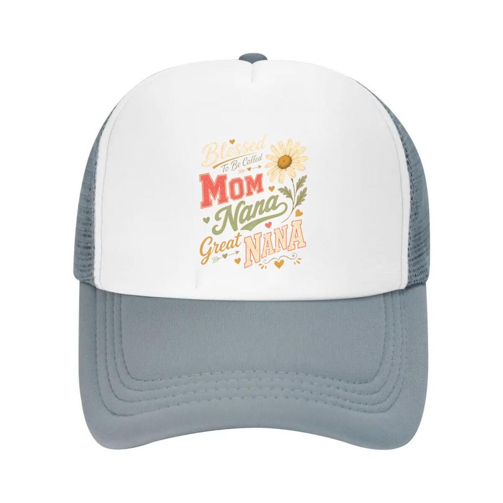 Blessed Grandma Names Floral Typogra Mesh Baseball Cap Casual Hat Outdoor For Womens Unisex FeUnisex