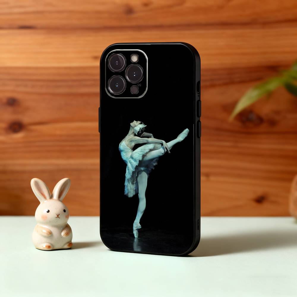 Monochrome Swan-Ballet Girl Phone Case For iPhone17,16,15,14,13,12Plus,Pro Max,XS,5G Soft Silicone Black Cover
