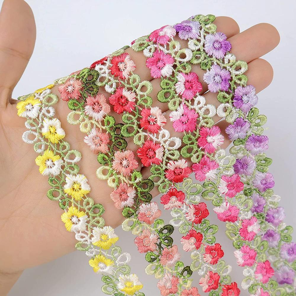 1Yard Pink Trim Crafts Flowers Embroidered Lace For Party Dress Decoration Collars Sewing