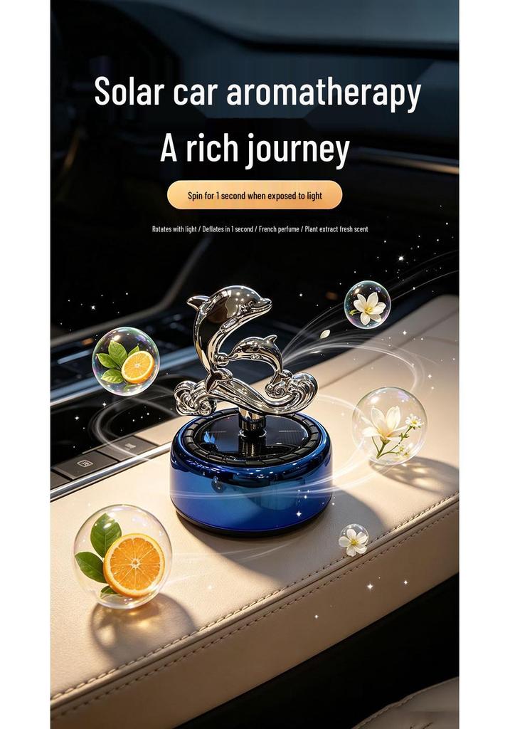 Dolphin Solar Car Air Freshener: Rotating Long-Lasting Perfume Ornament