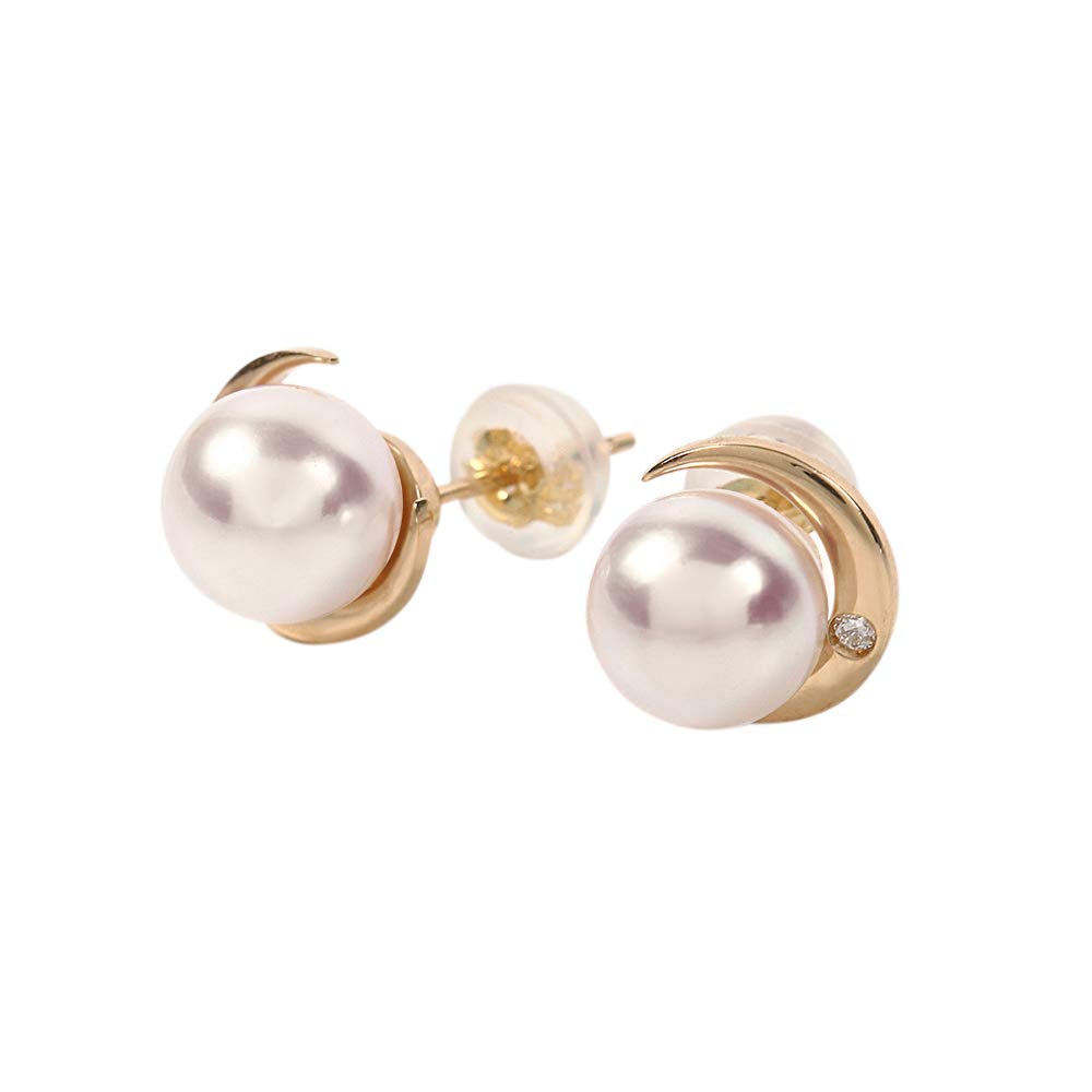 Crescent Moon perleøredobber K18 perlediamantøreringer dame [gaveinnpakket]