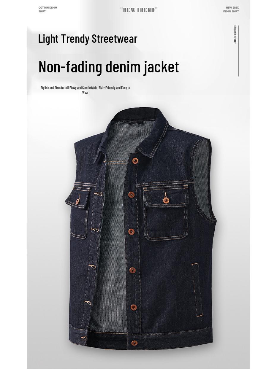

Retro Japanese Fade-resistant Solid Color Denim Vest - Casual Sleeveless Shrug Jacket M
