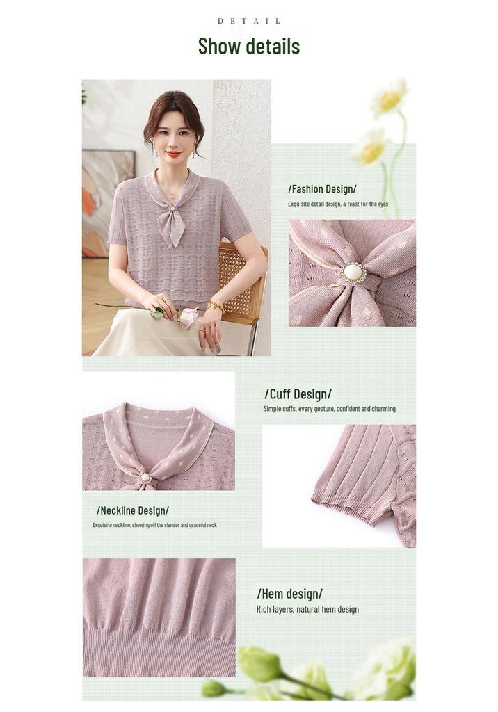 Mom's Summer Chic Ice Silk Short-Sleeve T-Shirt - 2026 Style for Middle-Aged & Elderly Women's Fashion