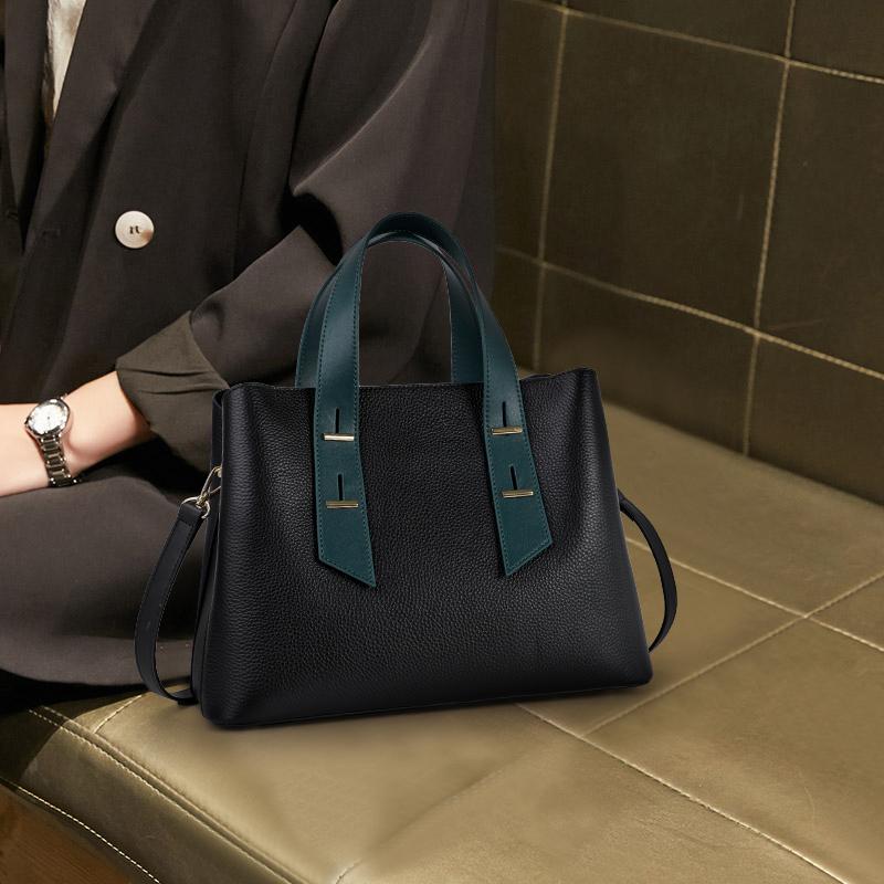 Aidrani New fashionable women's handbag, made of cowhide material with color blocking design, black official bag
