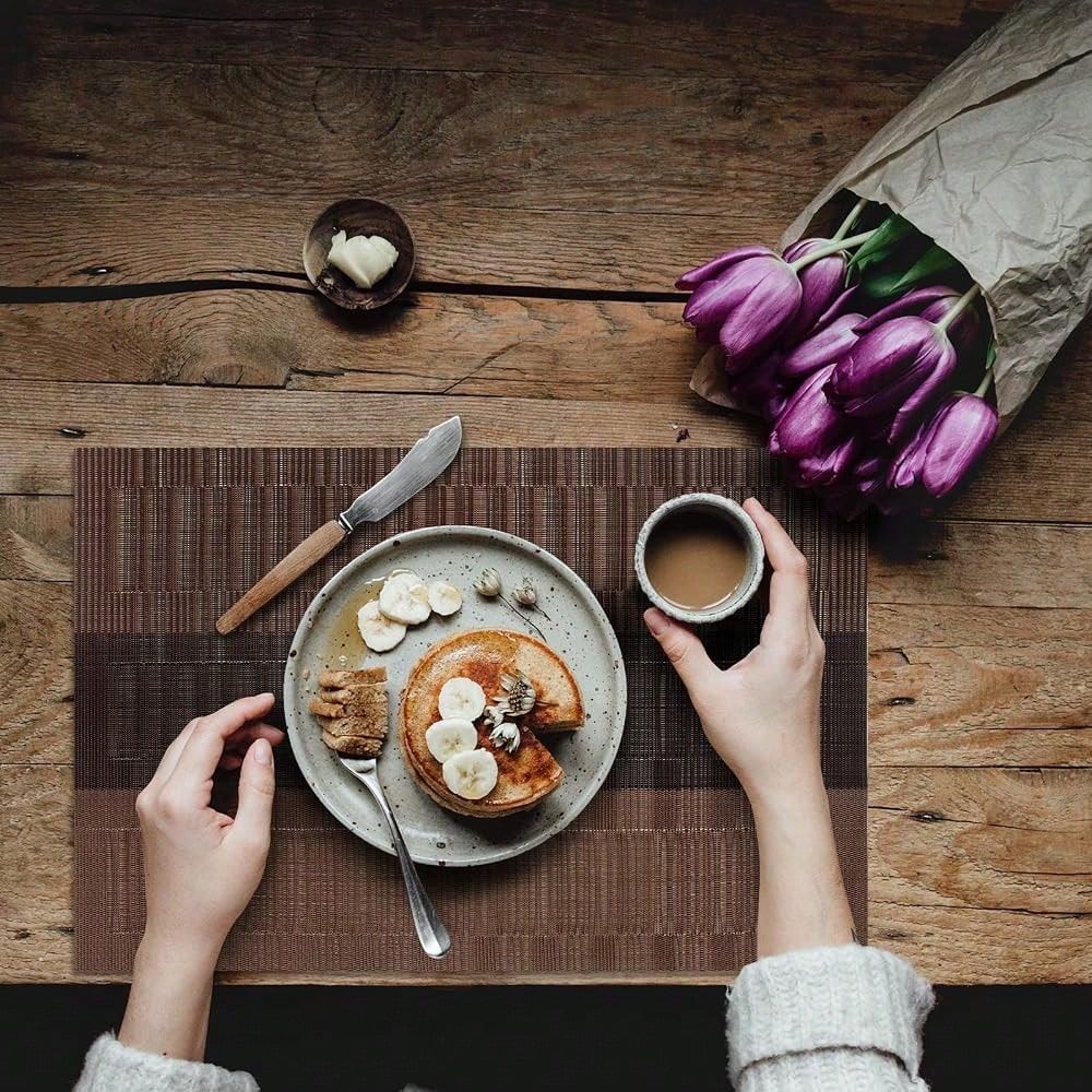 Black Placemats Set Of 4 Washable Place Mats Vinyl Woven Table Mats Wipeable Placemat For Kitchen Dining Table Decoration Indoo