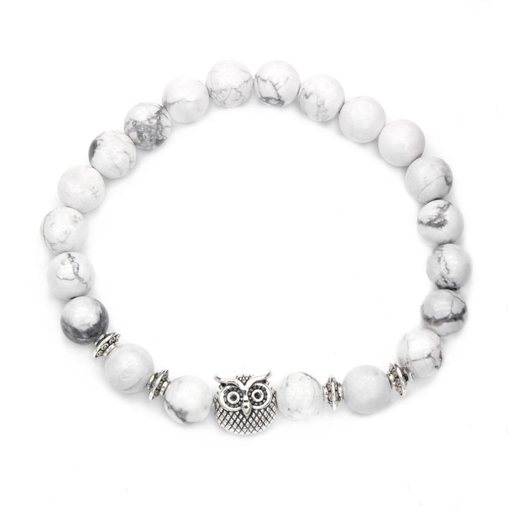 8MM White Turquoise Owl Bead Bracelet - Popular European  American Style