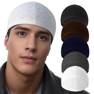 Solid Color Knitted Beanie Cap Breathable Men's Wrap Head Caps Soft Men Prayer Hats