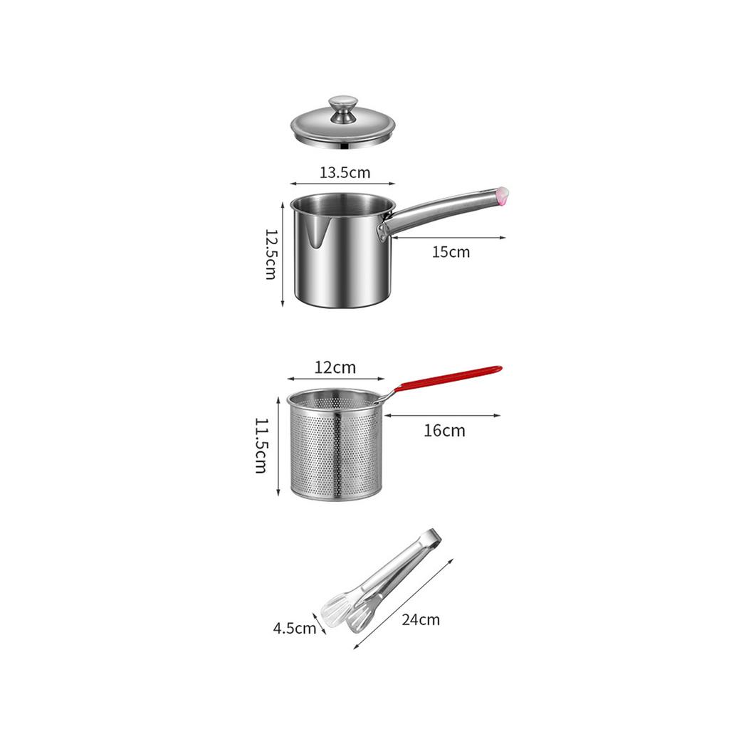 Stainless Steel Kitchen Deep Frying Pot With Strainer Basket Tong Chicken Fried Pan Strainer Cooking Tools
