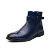 Men’s Chelsea Short Boots Mid-calf Boots Tuxedo Ankle Boots for Men Pointed Toe Retro Blue Boots Large Size