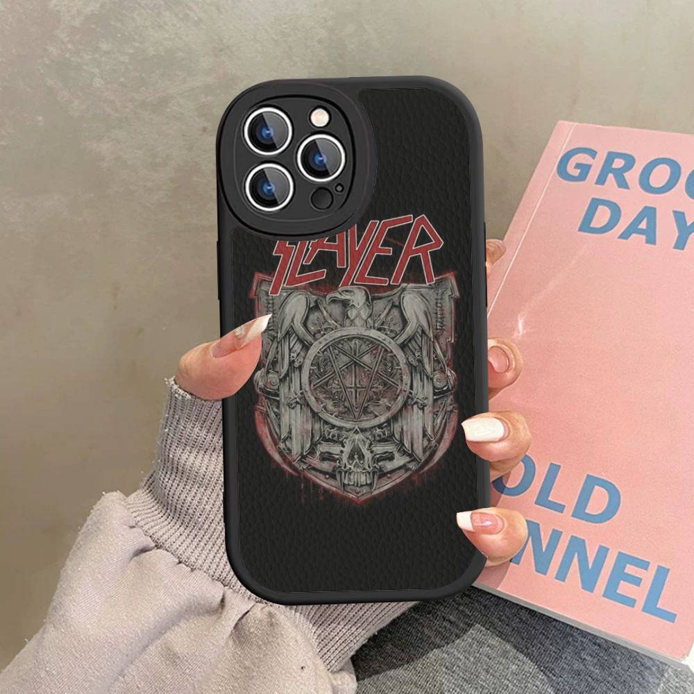 1pc Heavy Metal S-slayer Band Phone Case Hard Leather For IPhone 16 15 14 13 12 Mini 11 14 Pro Max Xs X Xr 7 8 Plus Fundas