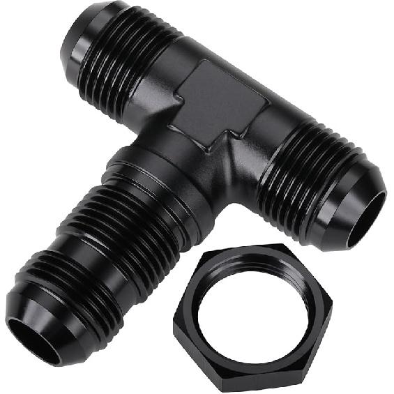 4AN Male Flare Bulkhead on Side Tee T Fitting Adapter with AN4 Nut Aluminum Black