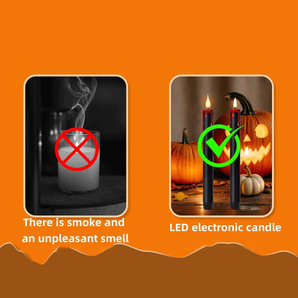 Halloween Black Conical Flameless Candle, 3D Flame Halloween Decorative Candle Light Remote Control LED Electronic Tearful Candle Light