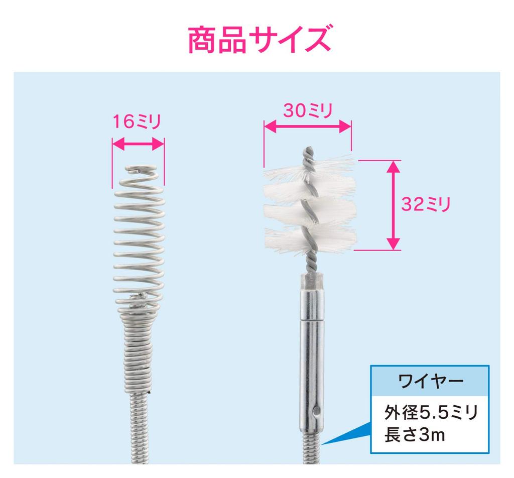 Gaona Korekamo Pipe Cleaner with 3m Wire Drain and Brush, Silver, (for Pipes, Unclogging, Cleaning) GA-KK011