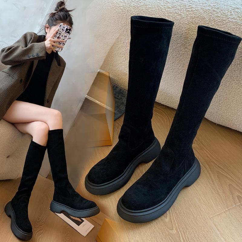 Long tube boots for women 2026 Spring and Autumn French elastic retro high tube knight boots for women