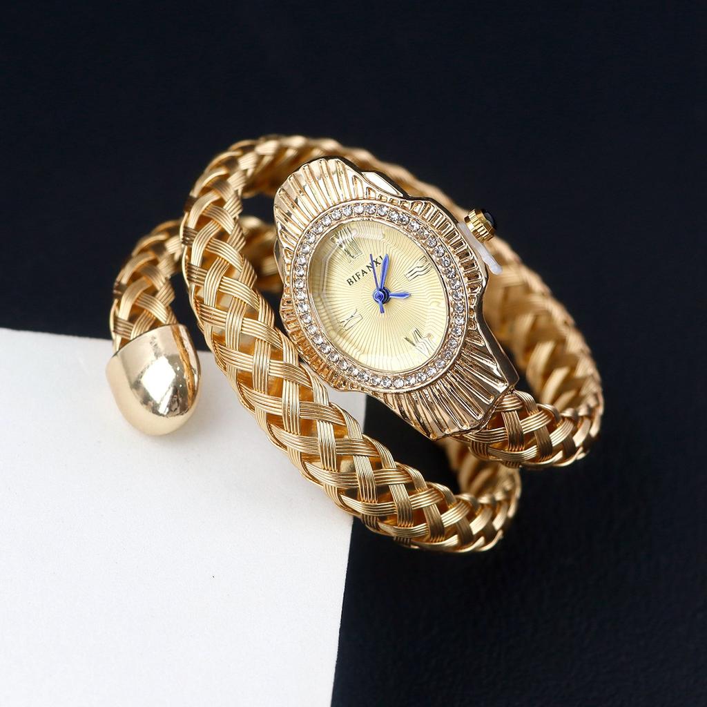 Women Quartz Watch Unique Snake Shape Bracelet Watches Wire Braided Wristwtatch