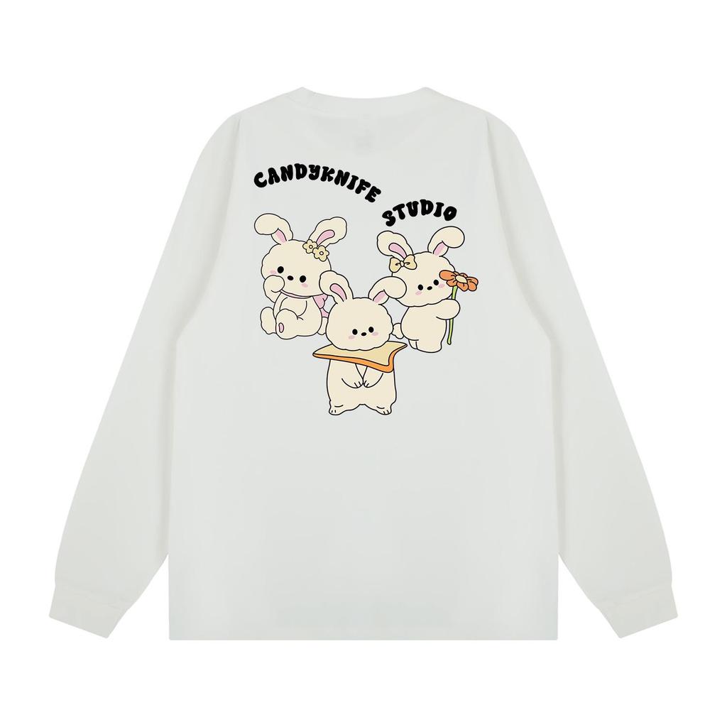Korean Style Cartoon Print Long Sleeve Cotton T-shirt
