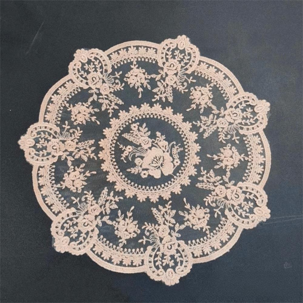 Vintage Embroidered Lace Table Mat Round Flower Embroidery Dining Table Cover Napkin Placemat Lace Table Cloth for Coffee Cup
