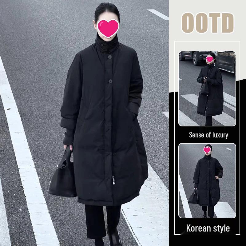 Women's Autumn/Winter Hepburn Style Mid-Length Cotton Jacket - Chic, Warm, and Slimming Design