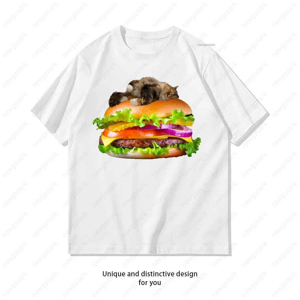 

Funny Hamburger Space Cat TShirt Women Unisex Casual Cotton Printed T Shirts Creative Streetwear Camisetas Tops Tee Shortsleev S