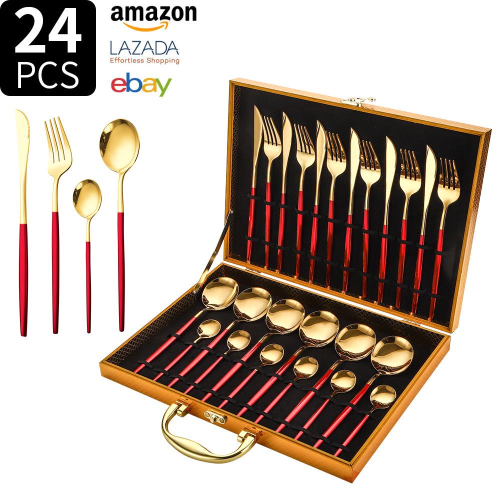 24-Piece Stainless Steel Cutlery Set with Steak Knife, Fork, and Spoon In Gift Box, Portugal-Edition.