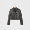 European & American Style Women's Slim Leather Motorcycle Jacket with Lapel Zipper