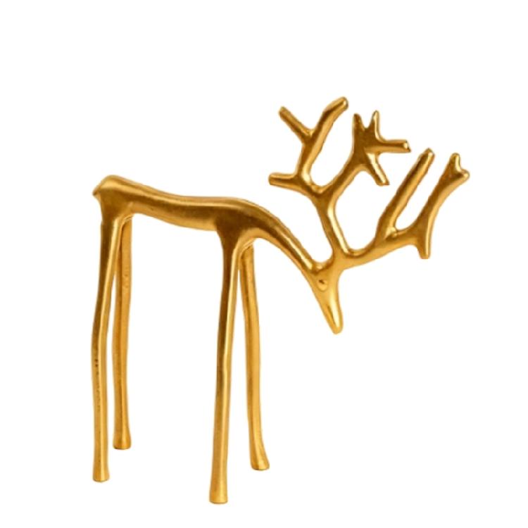 Golden Reindeer Metal Sculpture Christmas Home Ornament Elegant Festival Accent With Stable Base Design