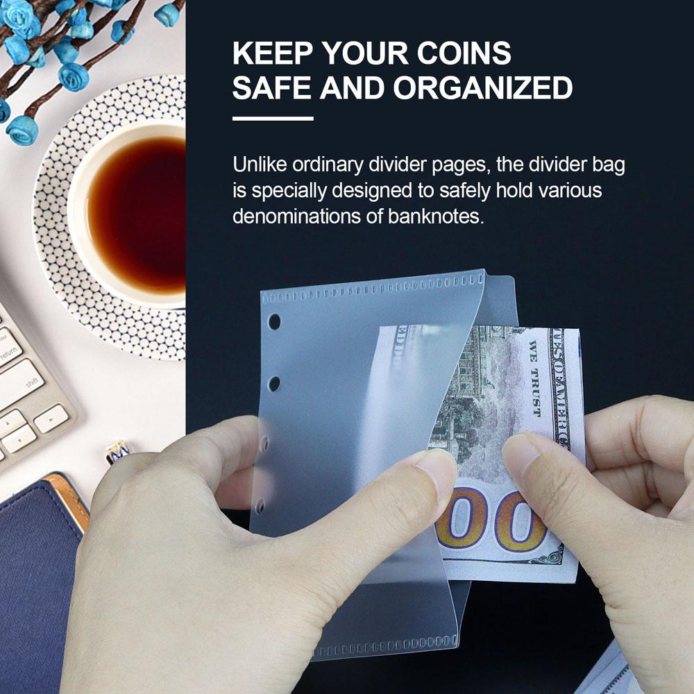 A7 5Pcs Binder Pockets Binder Zipper Folders for 6 Ring Notebook Divider Page Waterproof PVC Leaf Document Filing Bag