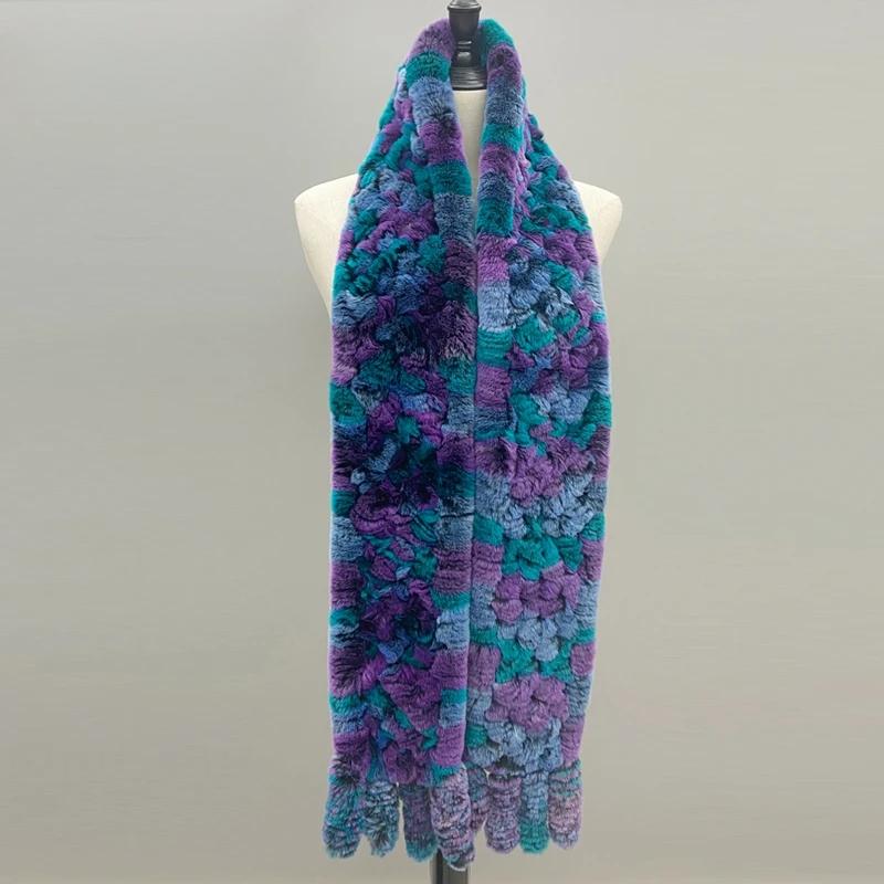 Natural Fur Scarf Fluffy Long Shawl Genuine Rex Rabbit Fur Hand Knitted Stylish Women Scarves In Winter Shawls 180cmx13cm