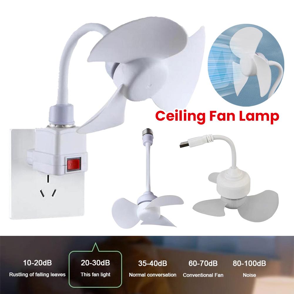 Moderner LED-Deckenventilator E27-Sockel/USB Innenraum-Deckenventilator Leuchte Schlauchverlängerung Glühbirne Ventilator mit Steckdose für Schlafzimmer Wohnzimmer