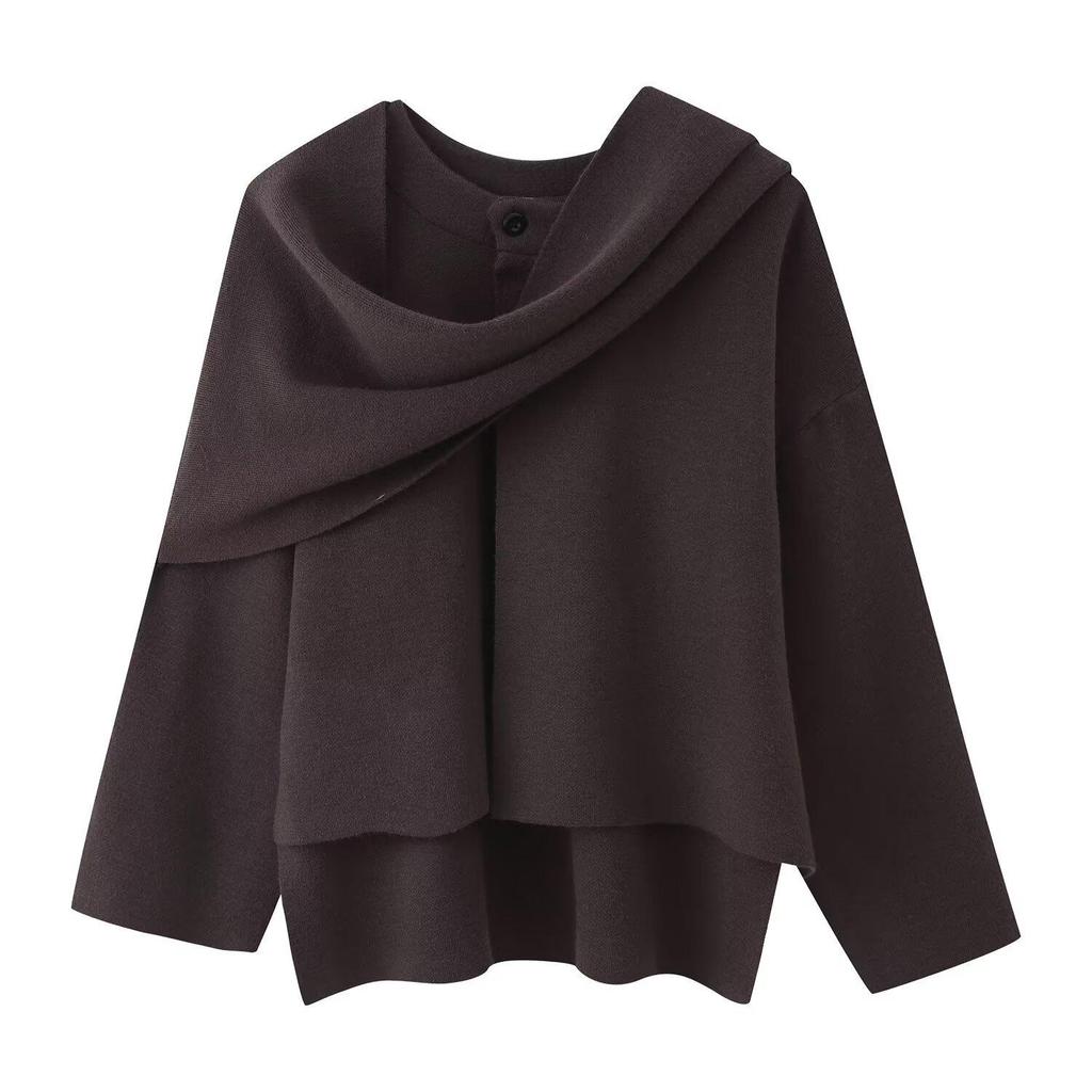 2025za Women's Jacquard Scarf Knit Diamond Plaid Sweater - Round Neck, Autumn/Winter Commuting Top Coat