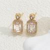 LNCHRAN Copper Cubic Zirconia Paved Rectangular Pendant Stud Earrings for Women - Elegant Golden Design