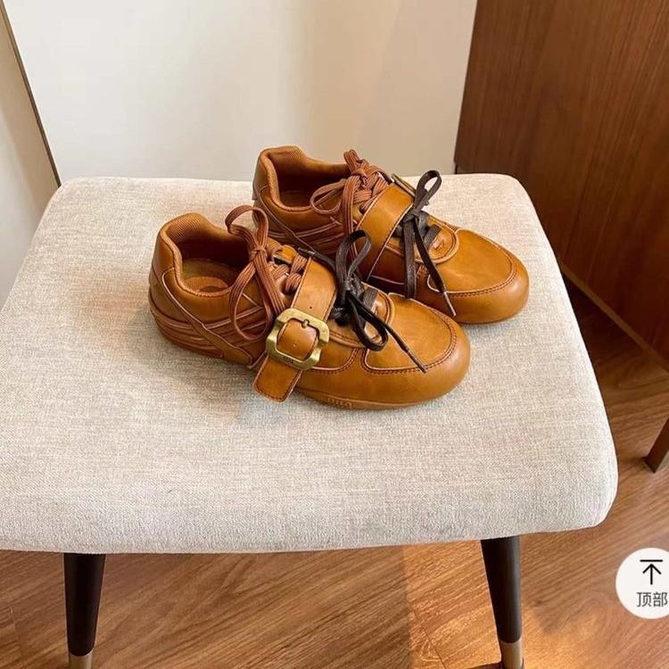 Casual Single Shoes Women's 2025 Autumn New Belt Buckle American Retro German Training Boots Flat-bottomed Fashion Casual Single Shoes Women