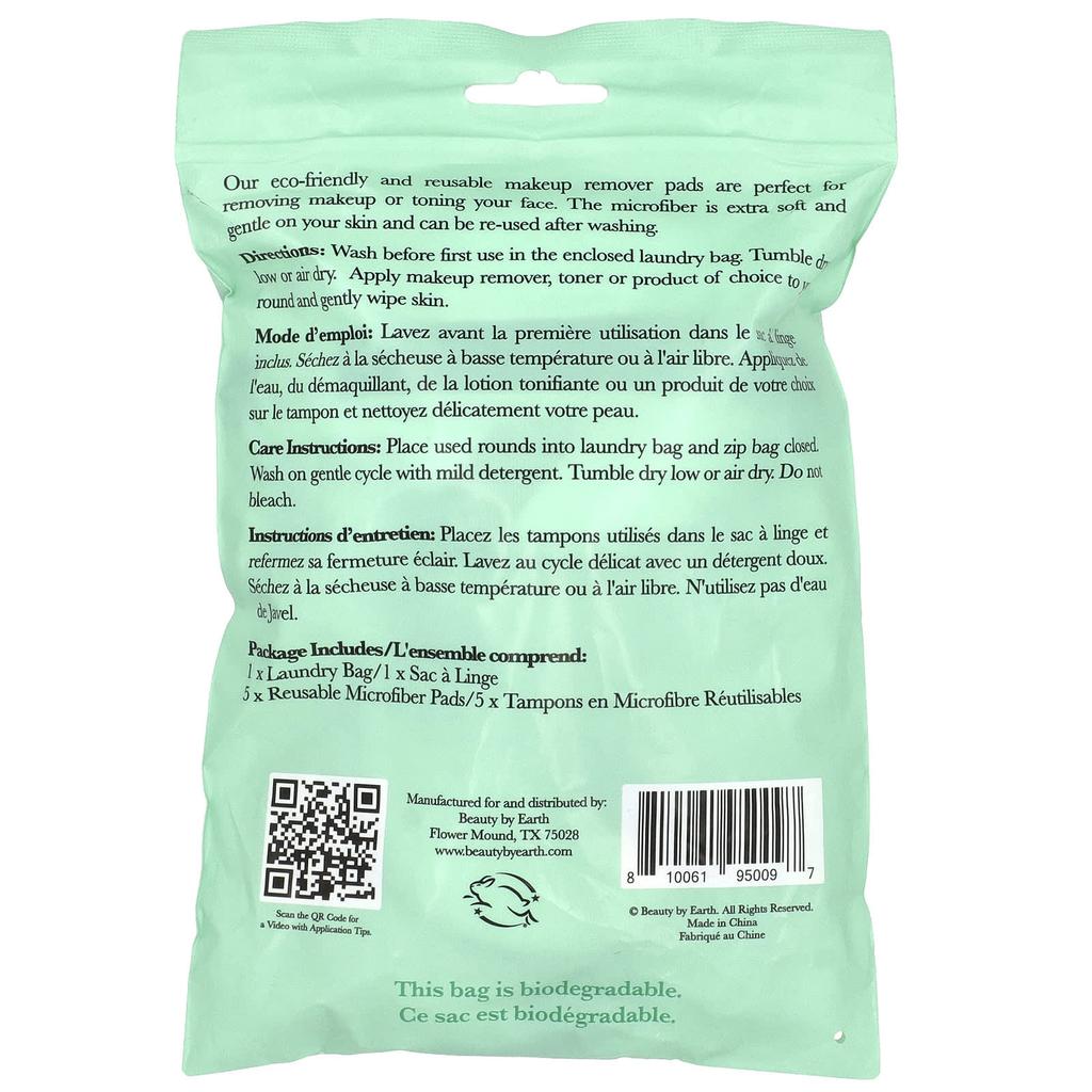 Beauty By Earth Tampoane rotunde din microfibră reutilizabile, pachet de 5