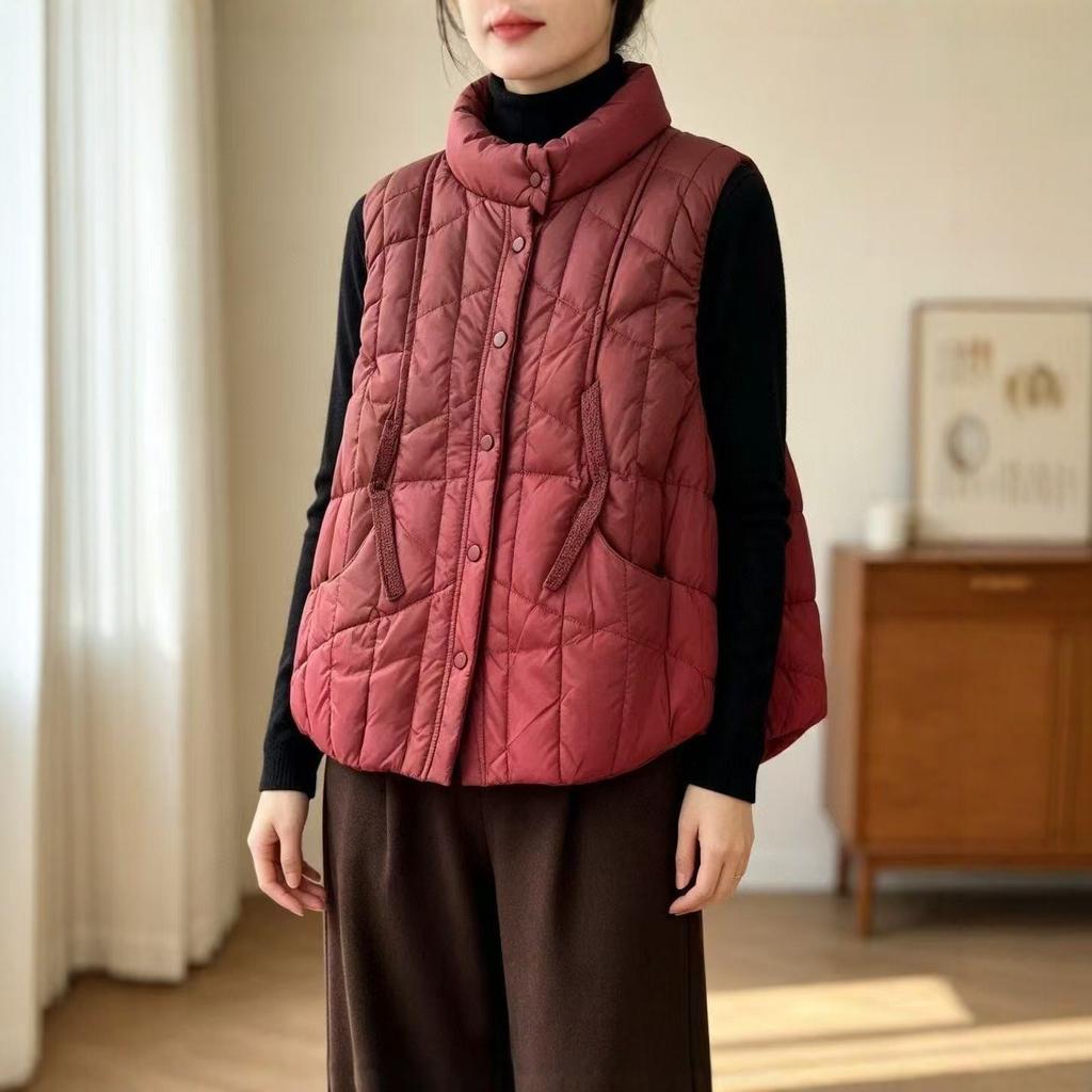 Down vest women's autumn and winter new fashion streamer outer wear stand-up collar loose short vest