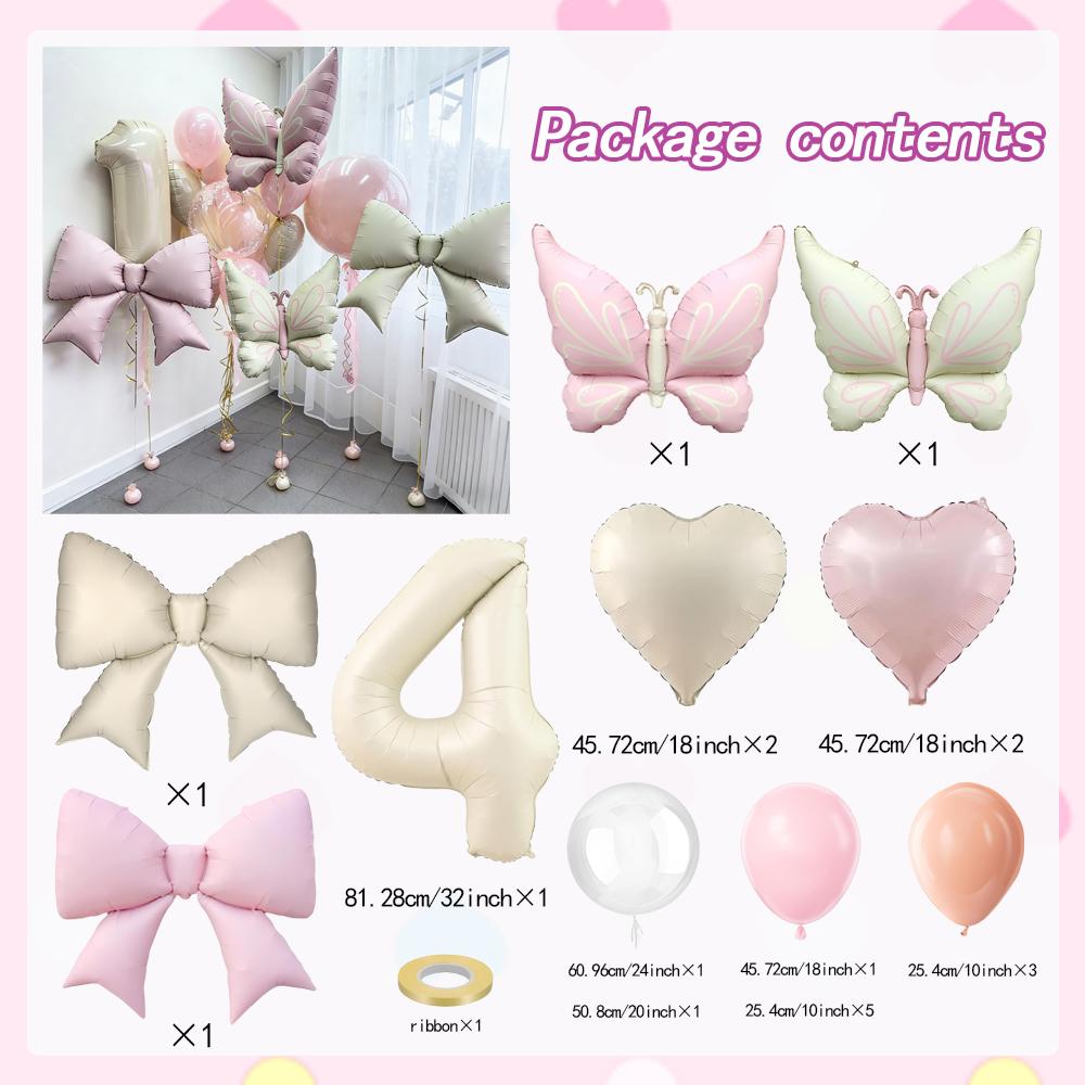 32 Inch Milk White Digital Balloon 0-9 Butterfly and Bow Shaped Balloon for Birthday Party and Anniversary Decoration