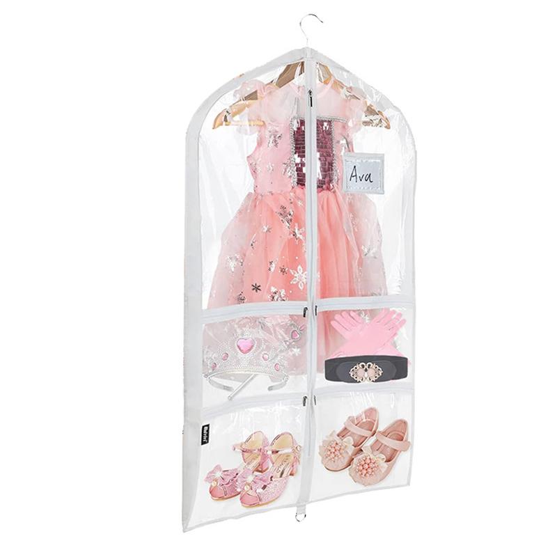 

Прозрачный чехол для танцевального костюма, 40-дюймовые чехлы для танцевальных костюмов, детский чехол для танцевального костюма с 4 средними карманами на молнии белый