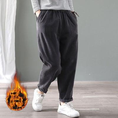 Velvet Warm Winter Pants for Women Elastic Waist Corduroy Harem Pant Loose Solid Pockets Oversize Streetwear Trousers Women