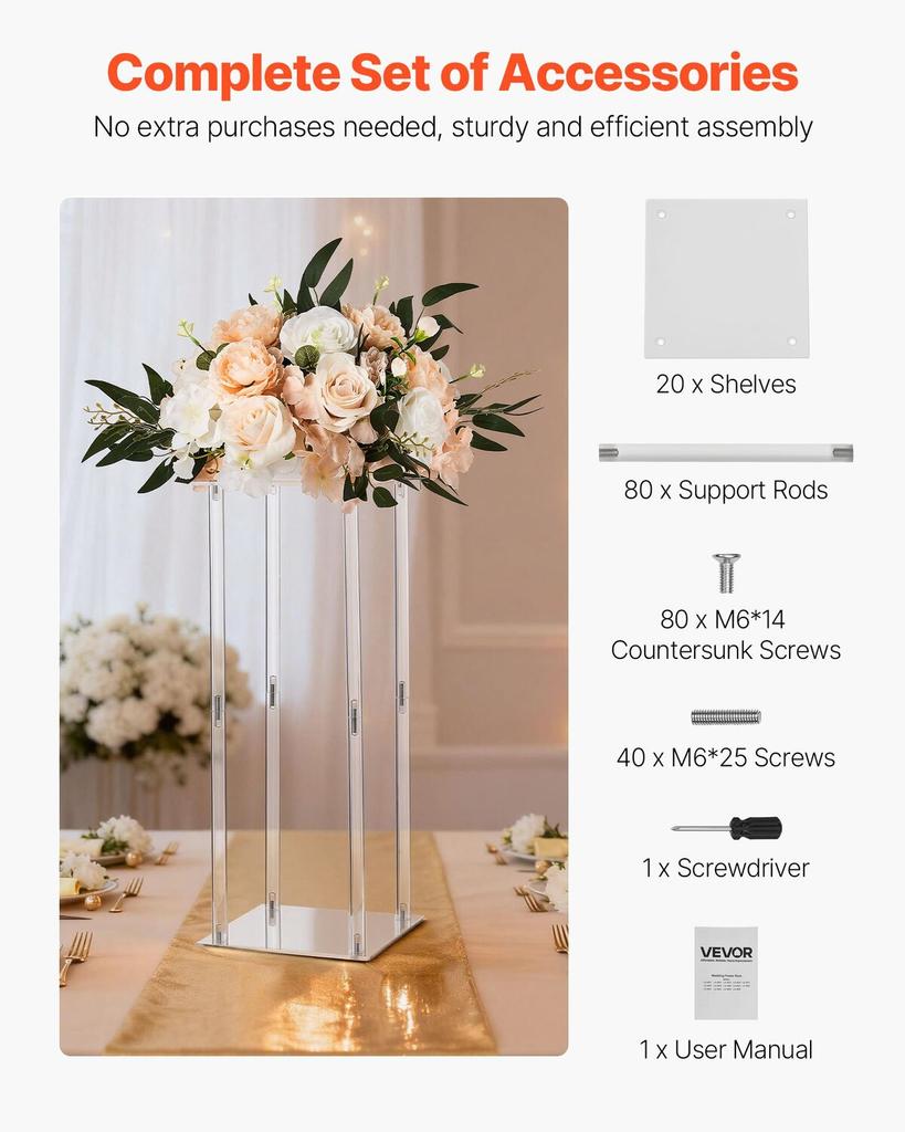 Wedding Flower Stand, 10PCS 50cm Column Flower Stand, Floral Stands with Acrylic Laminate, Cylindrical Cubic Floral Display Rack for Wedding, Party,