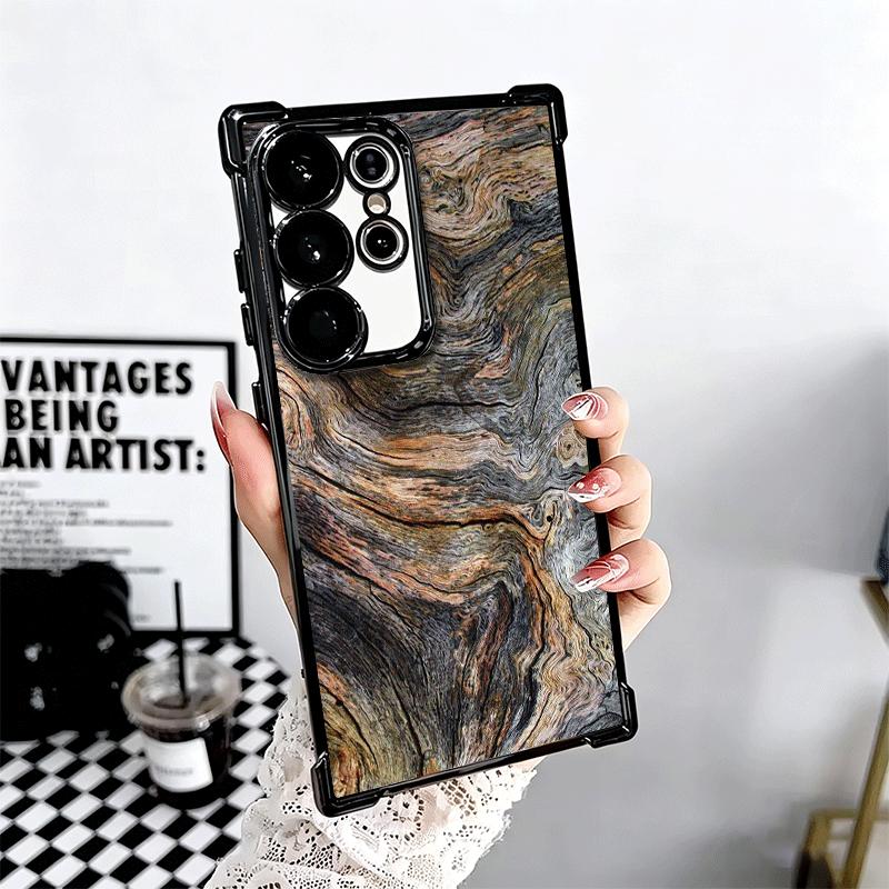 Vintage Wood Grain Pattern Plating Phone Case For Samsung Galaxy S24 S25 FE S26 Edge S23 Ultra S22 S21 Plus S20 Anti-Fall Airaba