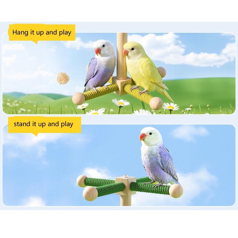 Colorful Rotating Windmills Toy Wood Interactively Bird Stand Parrots Ferris Wheel Toy with Perches Exercise Gym Stand