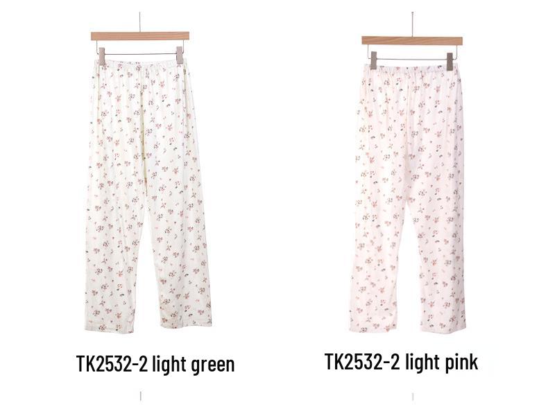 Women's Pure Cotton Knit Pajama Pants - Spring/Summer, Loose Fit, Plus Size, Elastic Waist, Mosquito-Proof
