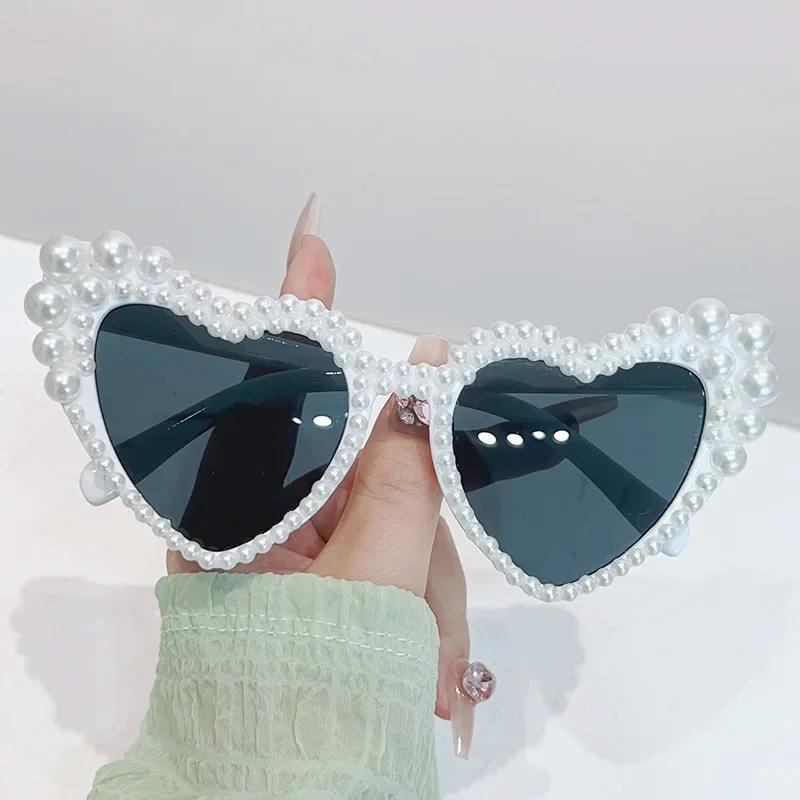 Heart Pearl Sunglasses Unisex Women UV400 Protection Fashion Trendy Eyewear Outdoor Beach Sun Shades Eyeglasses