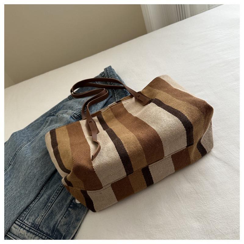 Tide tote bag women's new contrasting color striped shoulder bag large capacity fashion women's bag
