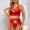 Garter G-string Underwear For Women Super Hot 3 Piece Lingerie Set Floral Bra Thong Pornographic Outfit Suspenders Female Undies