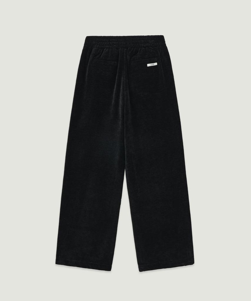 LMOOD WOMEN Plush Velvet Wide Track Pants Black