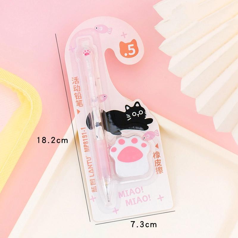 Kawaii Kedi Patisi Mekanik Kurşun Kalem Silgi Seti Çizgi Film Otomatik Kalemler 0.5Mm Ok Malzemeleri Çocuklar İçin Öğrenci Kırtasiye