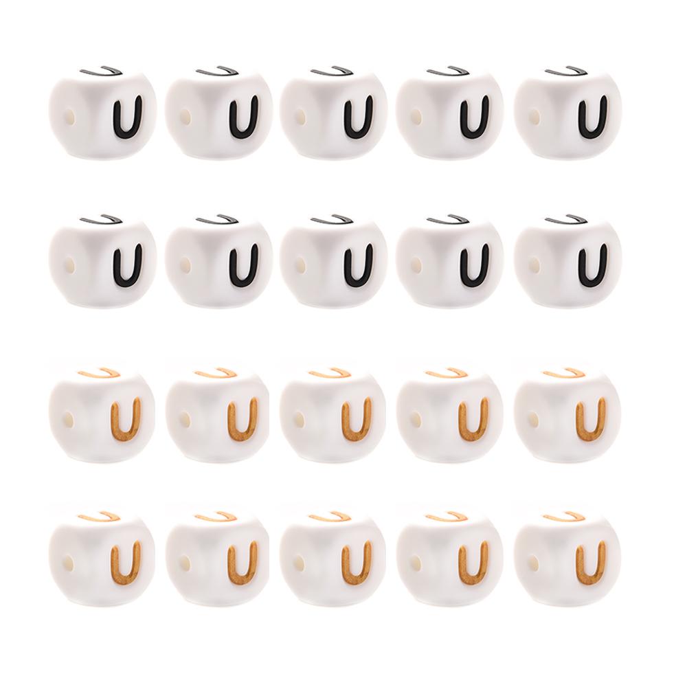 10Pcs 12mm Silicone Beads Letters Golden Black English Alphabet Letter Bead Bpa Free Material for Diy Chew Necklace Teether Toys