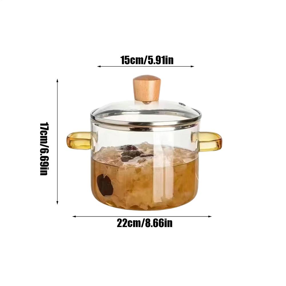 1600ml Glass Pot Clear Heat-Resistant Quick Heating Simmer Cookware Glass Cooking Pot Gas Stove Pot High Borosilicate Glass Pot жёлтый