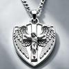 European & American Rhinestone Angel Wing Shield Pendant Hip Hop Necklace Jewelry