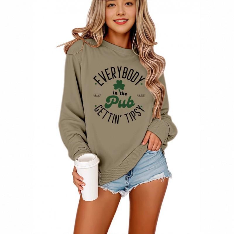 Everybody Clover Letter Print Casual Crewneck Sweatshirt Women